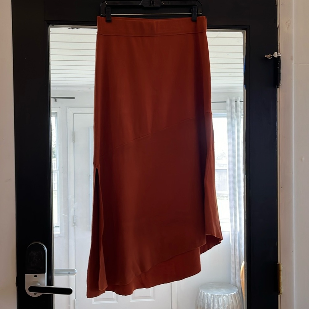 House of Harlow 1960 Asymmetrical Knit Maxi Skirt Size Medium Burnt Orange